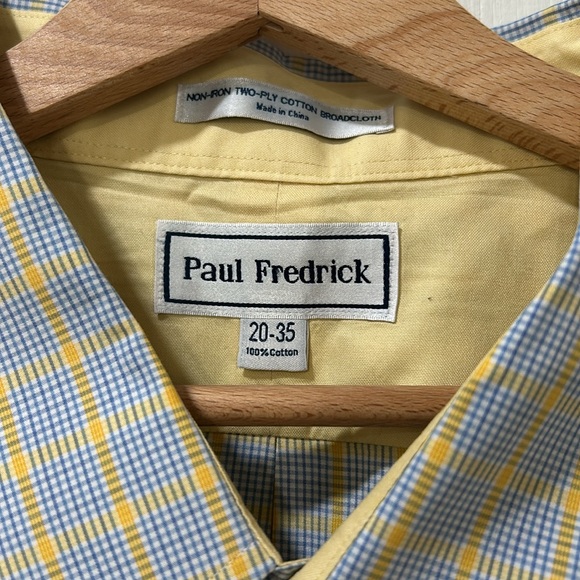 PAUL FREDRICK MENS CLASSIC FIT DRESS SHIRT YELLOW PLAID BUTTON DOWN Sz 20-35 - Picture 6 of 9